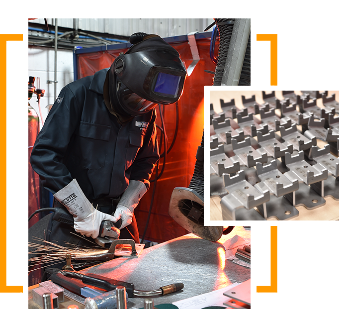 Welder shown grinding metal part